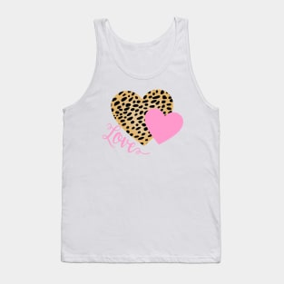 Cheetah Fur Pattern and Pink Hearts with Love Text Tank Top